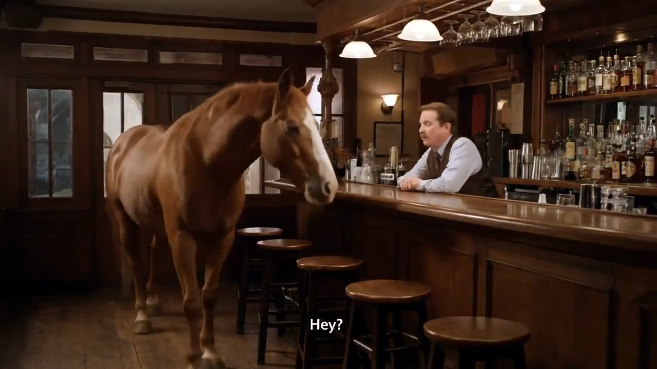 A horse walks into a bar